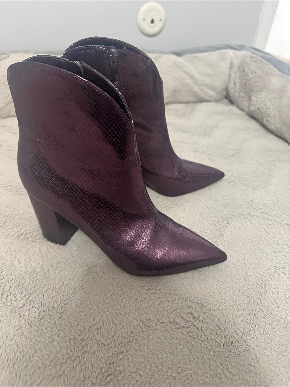 Nine West Pointed Toe Block Heel Ankle Boots - Plum Worn Once